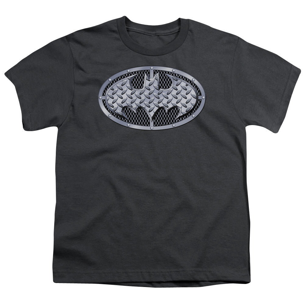 Batman Steel Mesh Shield Kids Youth T Shirt Charcoal