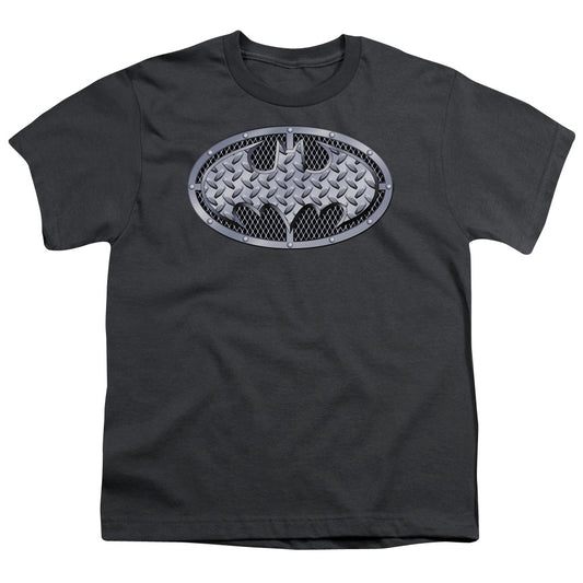 Batman Steel Mesh Shield Kids Youth T Shirt Charcoal