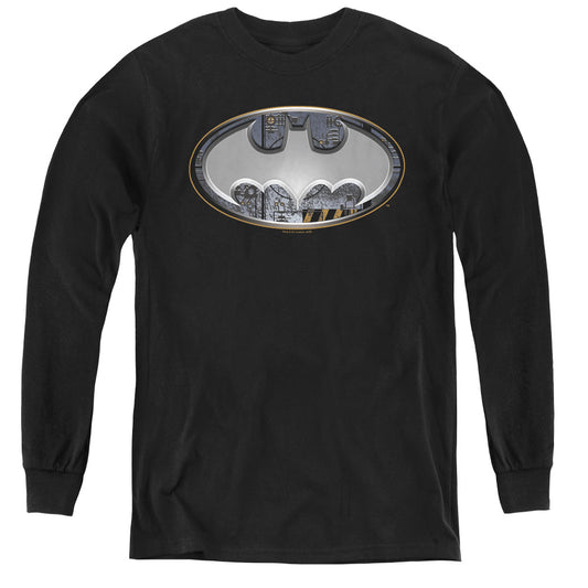 Batman Steel Wall Shield Long Sleeve Kids Youth T Shirt Black