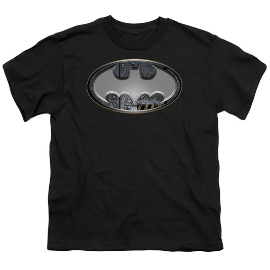 Batman Steel Wall Shield Kids Youth T Shirt Black