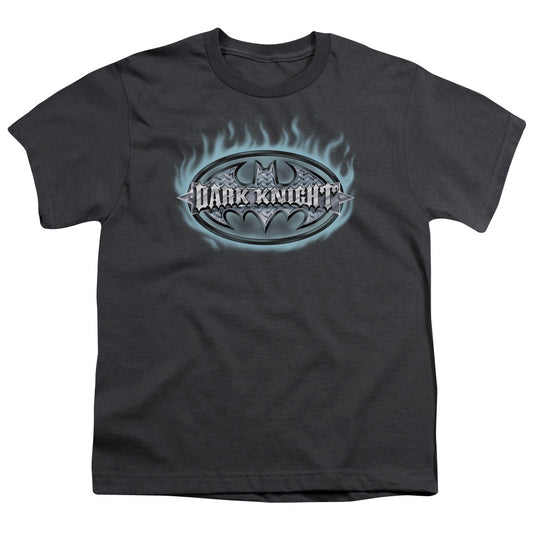 Batman Dark Knight Steel Shield Kids Youth T Shirt Charcoal