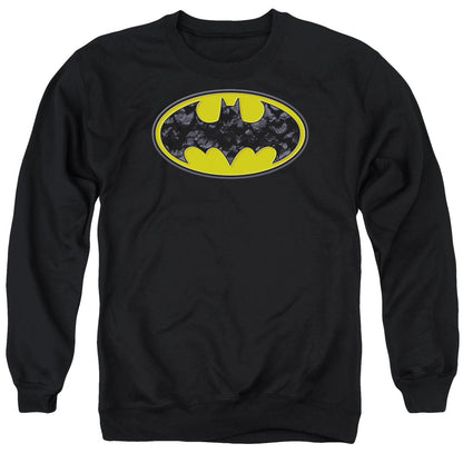 Batman Bats In Logo Mens Crewneck Sweatshirt Black