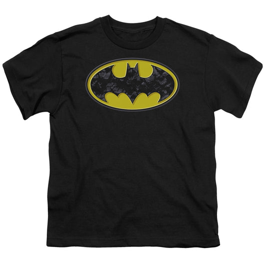 Batman Bats In Logo Kids Youth T Shirt Black