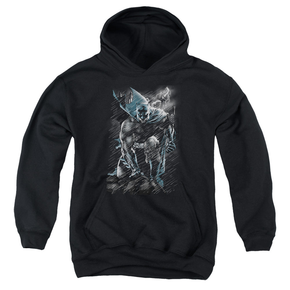 Batman In The Rain Kids Youth Hoodie Black