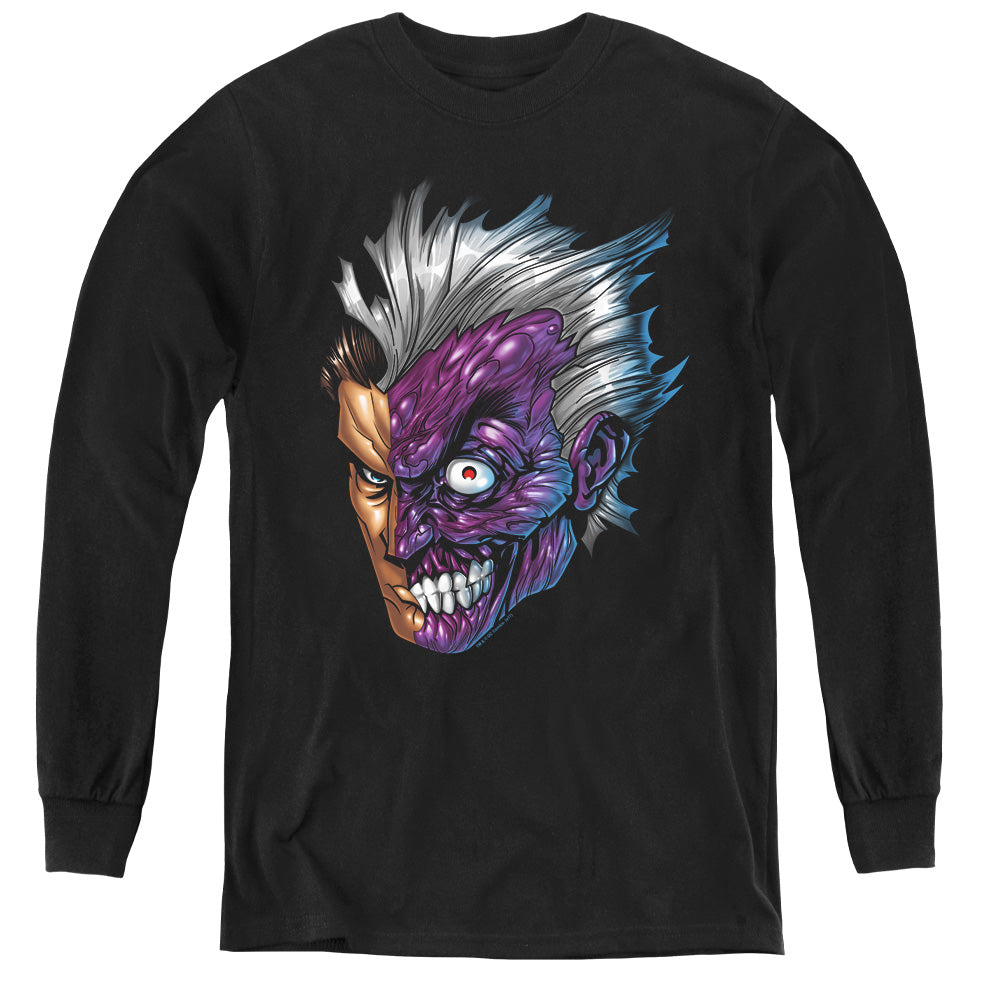 Batman Just Face Long Sleeve Kids Youth T Shirt Black