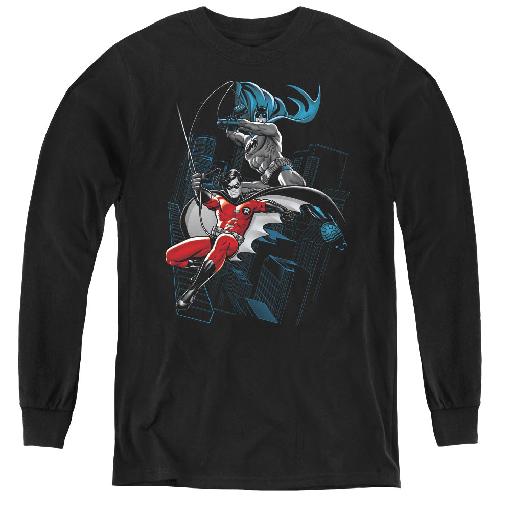 Batman Black And White Long Sleeve Kids Youth T Shirt Black