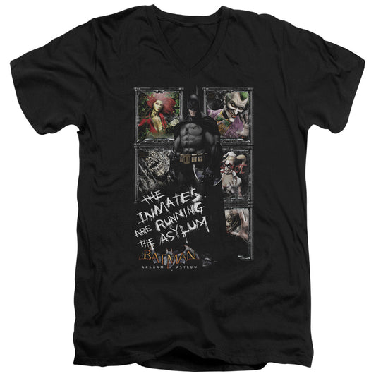 Batman Aa Running The Asylum Mens Slim Fit V Neck T Shirt Black