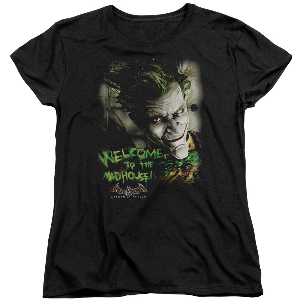 Batman Aa Welcome To The Madhouse Womens T Shirt Black