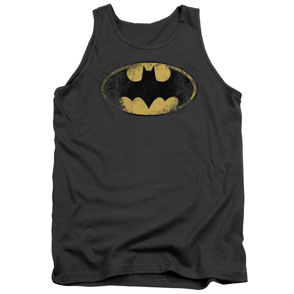 Batman Destroyed Logo Mens Tank Top Shirt Charcoal