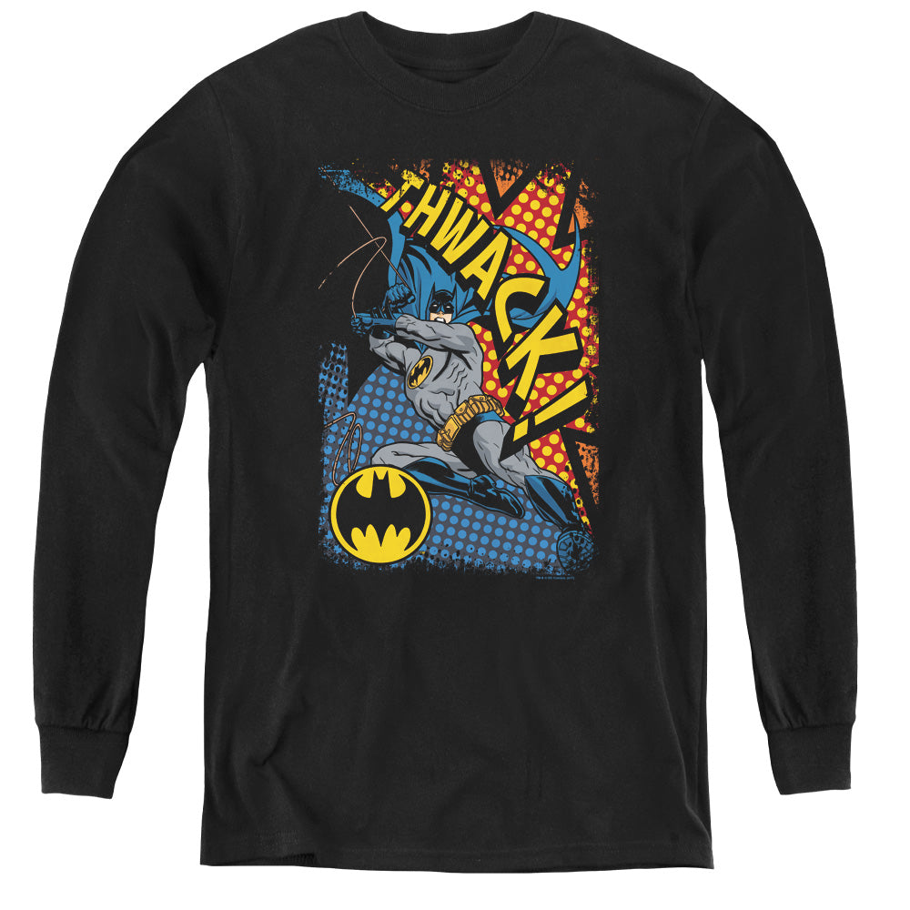 Batman Thwack Long Sleeve Kids Youth T Shirt Black