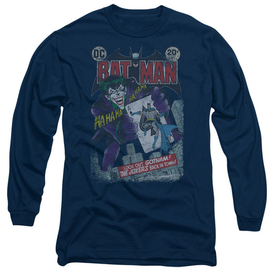 Batman #251 Distressed Mens Long Sleeve Shirt Navy Blue
