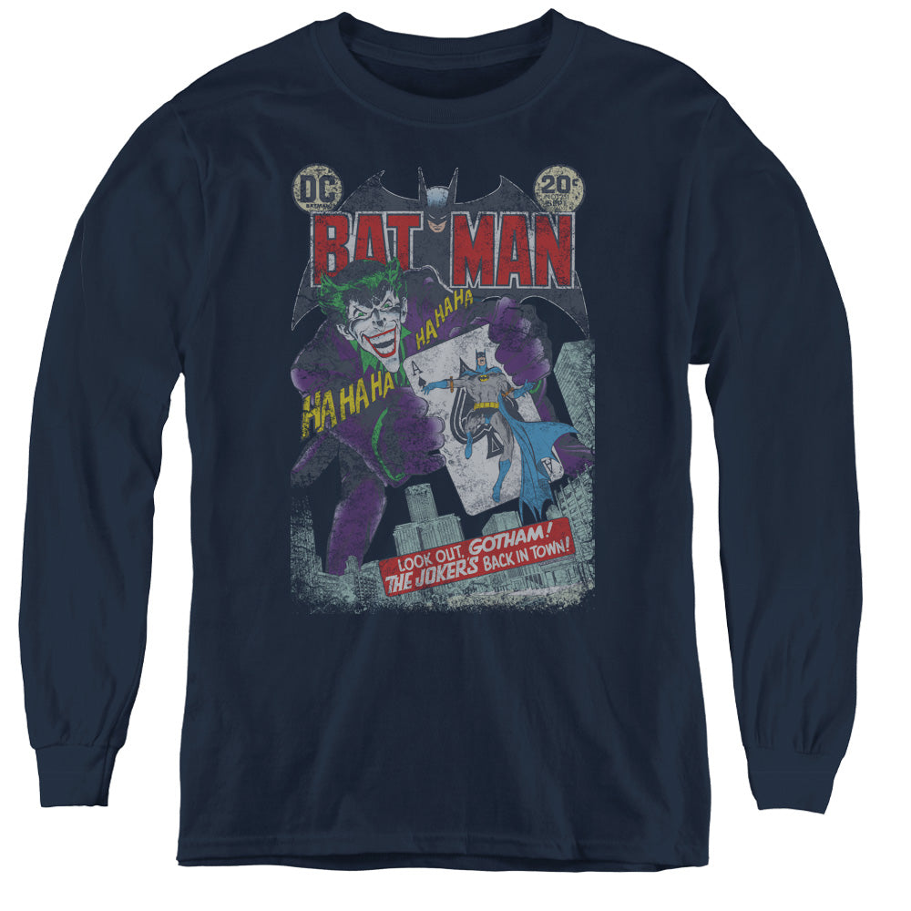 Batman #251 Distressed Long Sleeve Kids Youth T Shirt Navy Blue