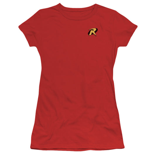 Batman Robin Logo Junior Sheer Cap Sleeve Womens T Shirt Red