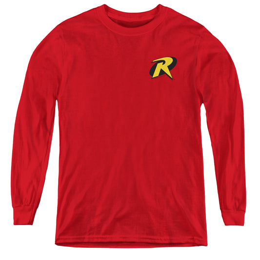 Batman Robin Logo Long Sleeve Kids Youth T Shirt Red