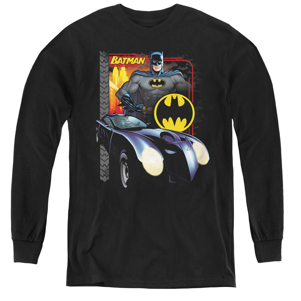 Batman Bat Racing Long Sleeve Kids Youth T Shirt Black