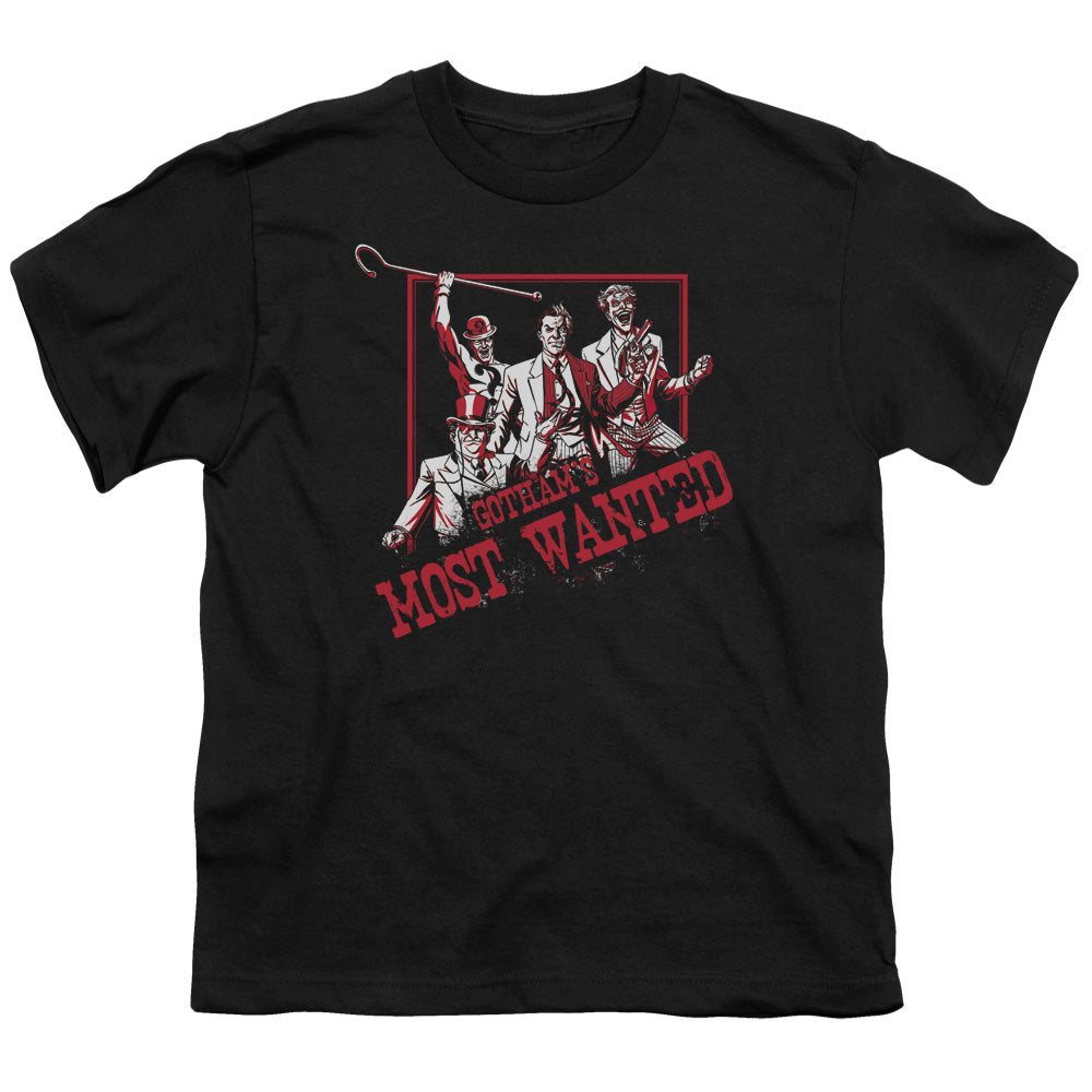 Batman Gothams Most Wanted Kids Youth T Shirt Black