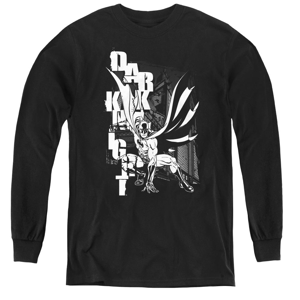 Batman Vertical Leters Long Sleeve Kids Youth T Shirt Black