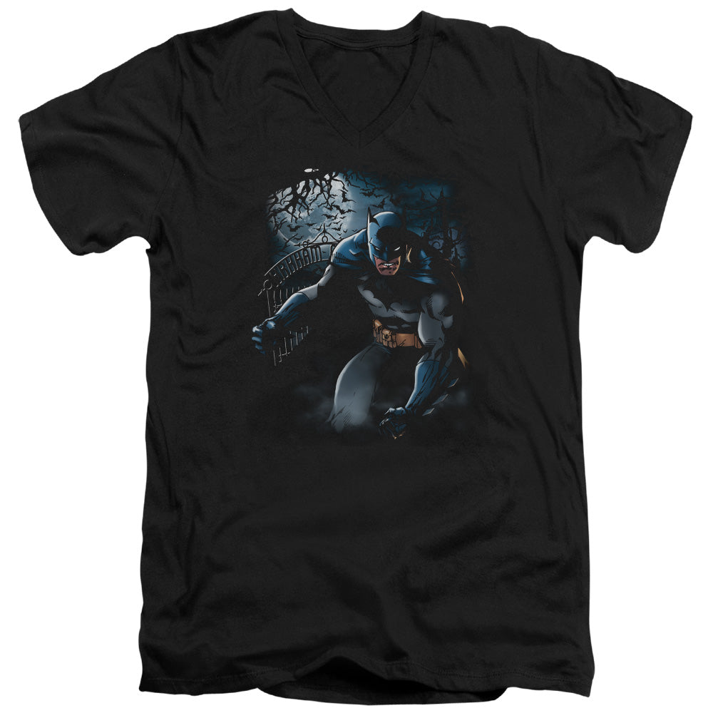 Batman Light Of The Moon Mens Slim Fit V Neck T Shirt Black