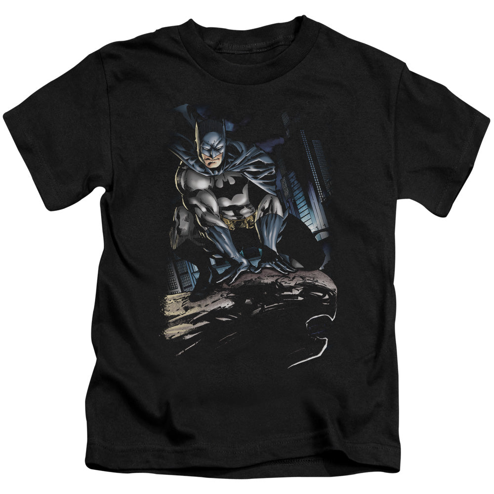 Batman Perched Juvenile Kids Youth T Shirt Black