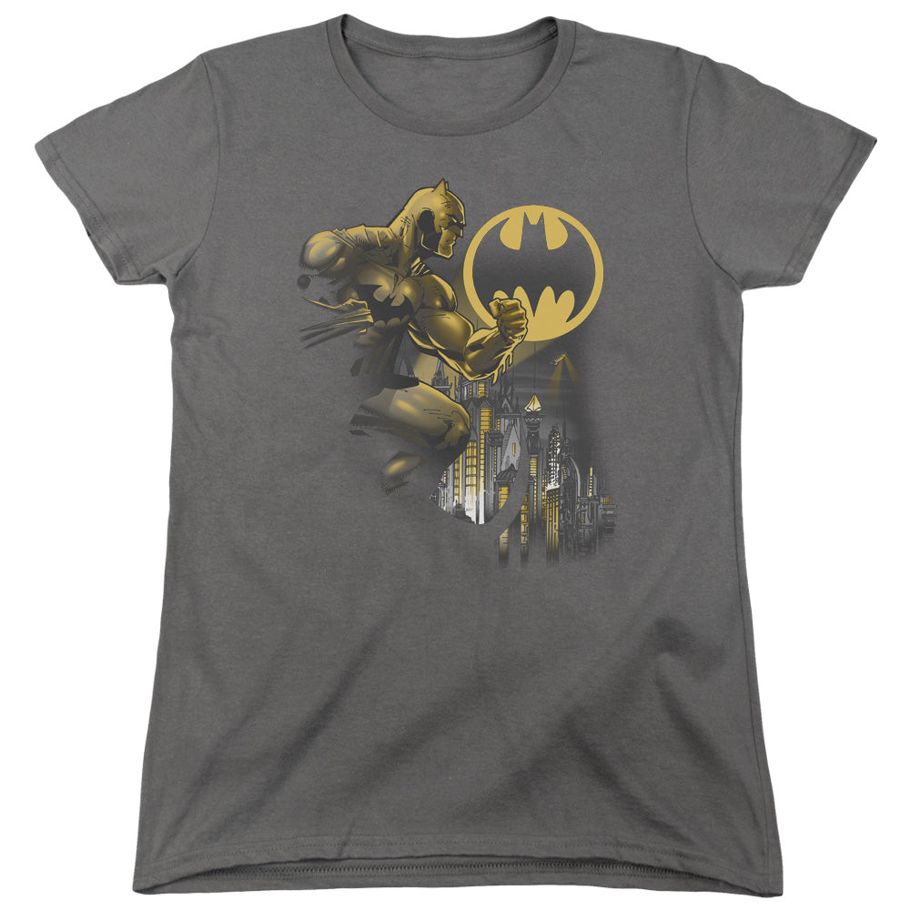 Batman Bat Signal Womens T Shirt Charcoal