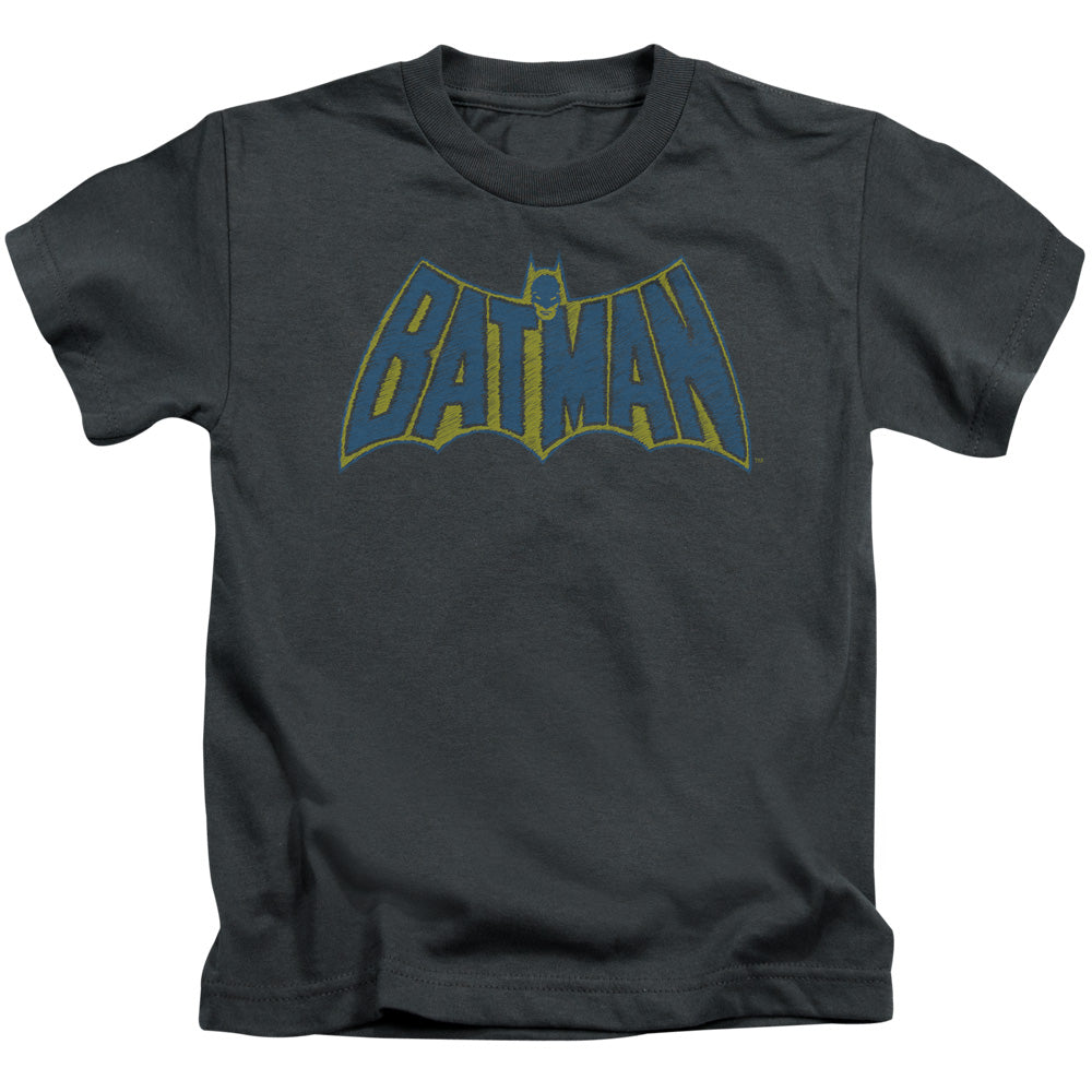 Batman Sketch Logo Juvenile Kids Youth T Shirt Charcoal