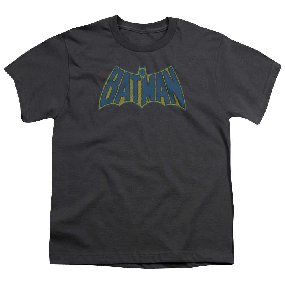 Batman Sketch Logo Kids Youth T Shirt Charcoal