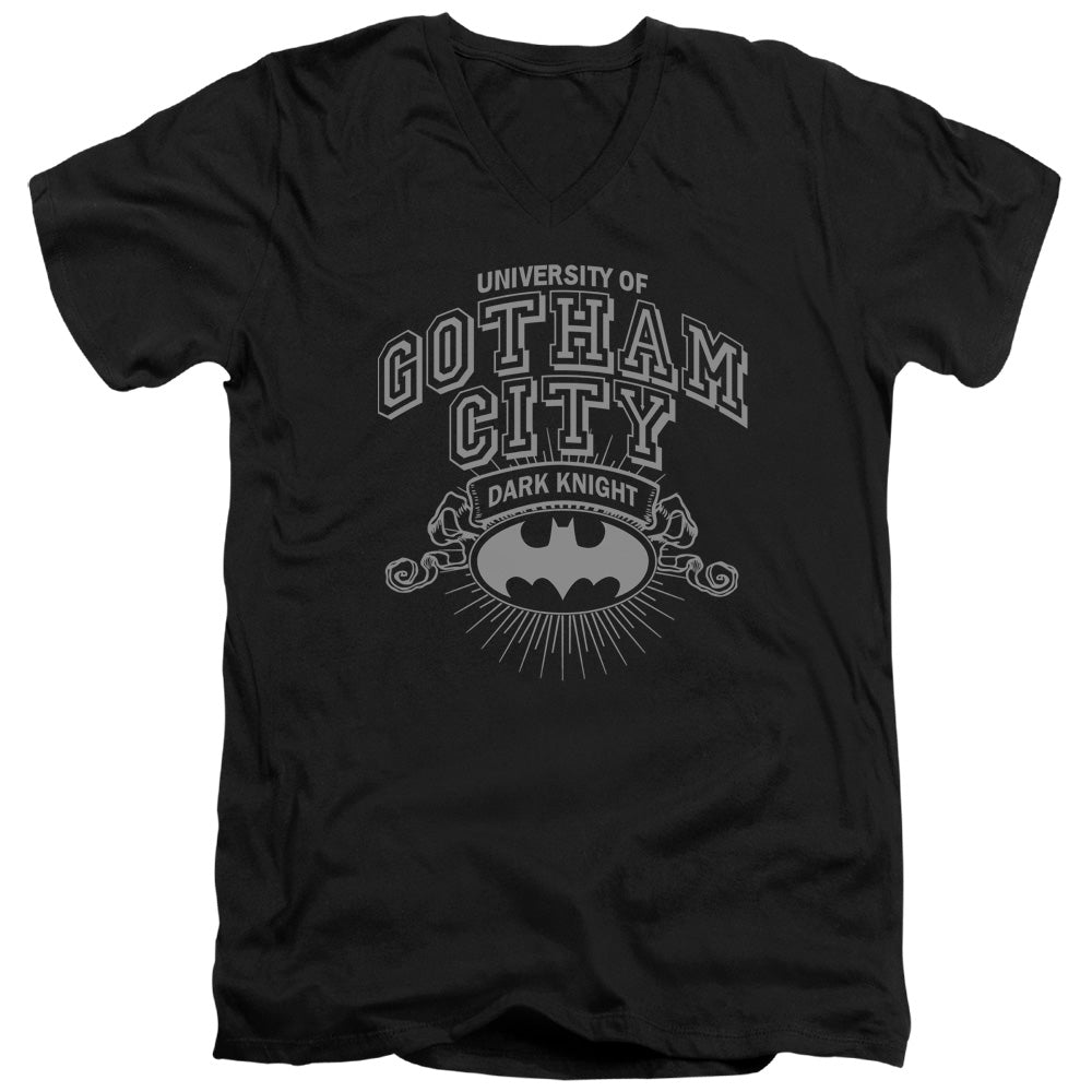 Batman University Of Gotham Mens Slim Fit V Neck T Shirt Black