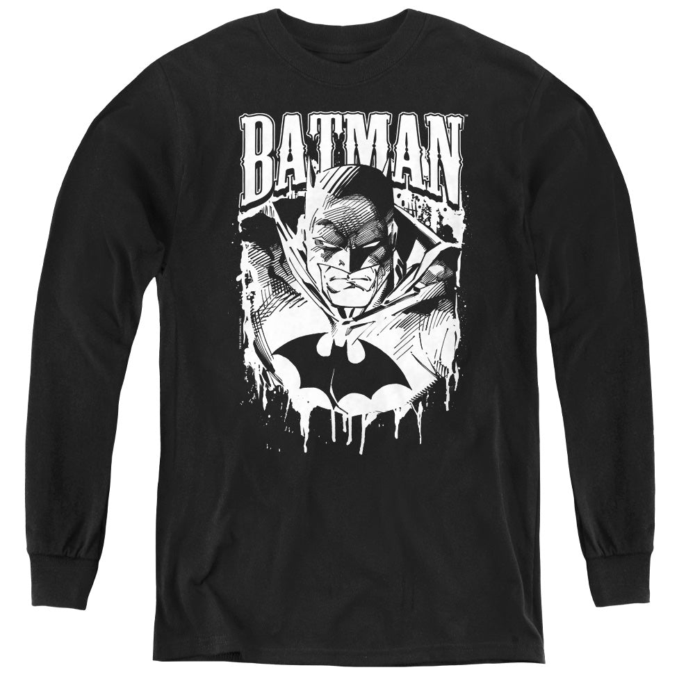 Batman Bat Metal Long Sleeve Kids Youth T Shirt Black