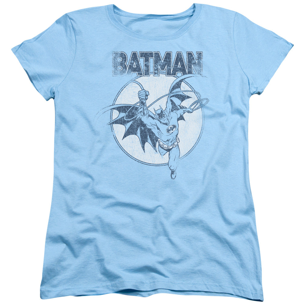 Batman Swinging Bat Womens T Shirt Light Blue
