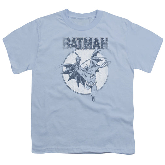 Batman Swinging Bat Kids Youth T Shirt Light Blue