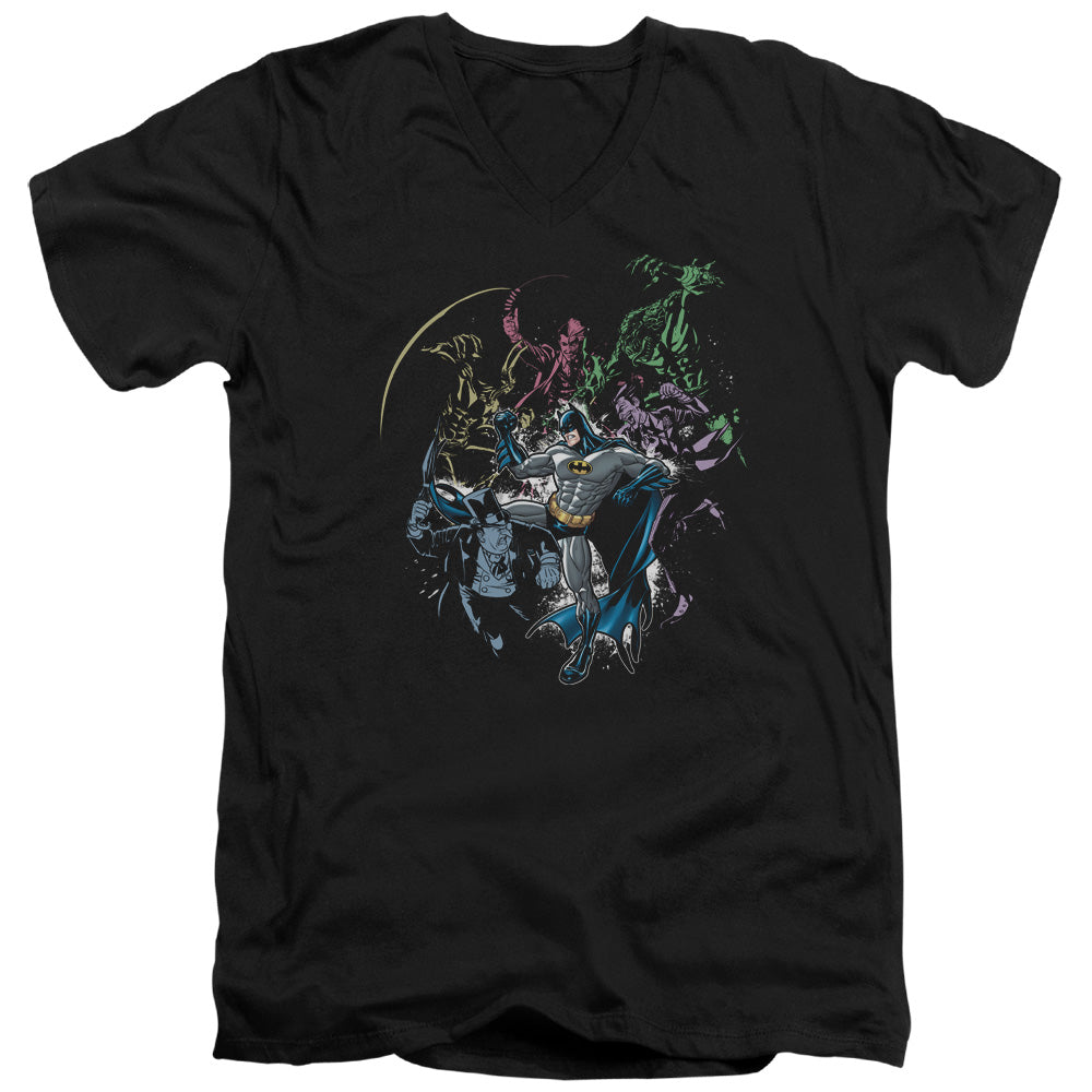 Batman Surrounded Mens Slim Fit V Neck T Shirt Black