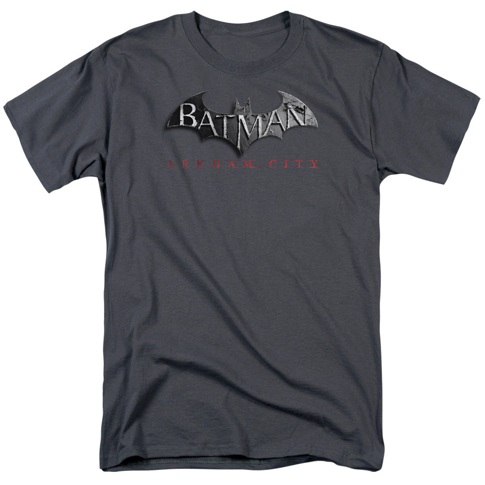 Batman Arkham City Logo Mens T Shirt Charcoal