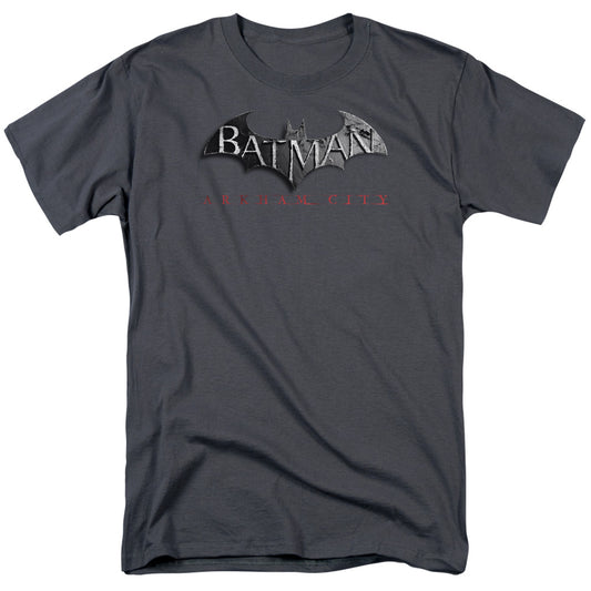Batman Arkham City Logo Mens T Shirt Charcoal