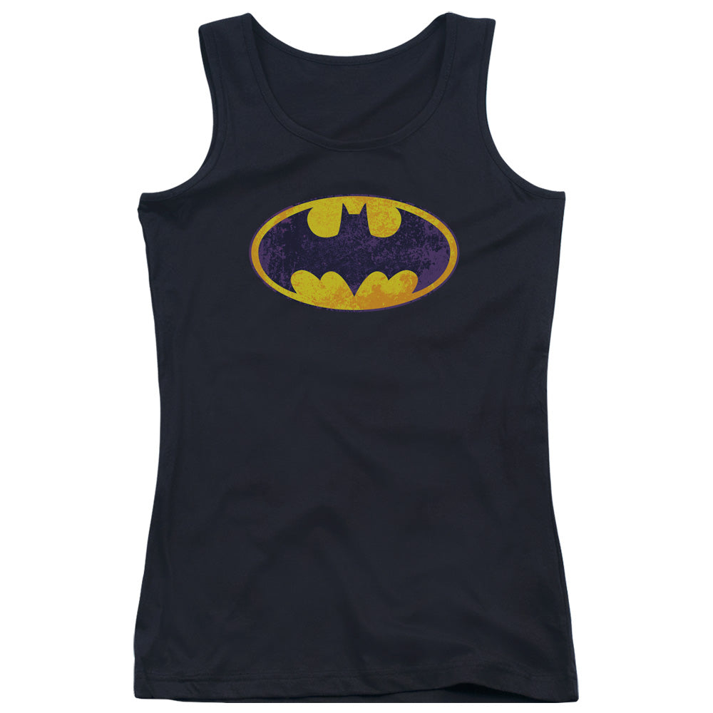 Batman Bm Neon Distress Logo Womens Tank Top Shirt Black