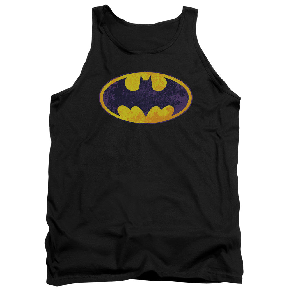 Batman Bm Neon Distress Logo Mens Tank Top Shirt Black