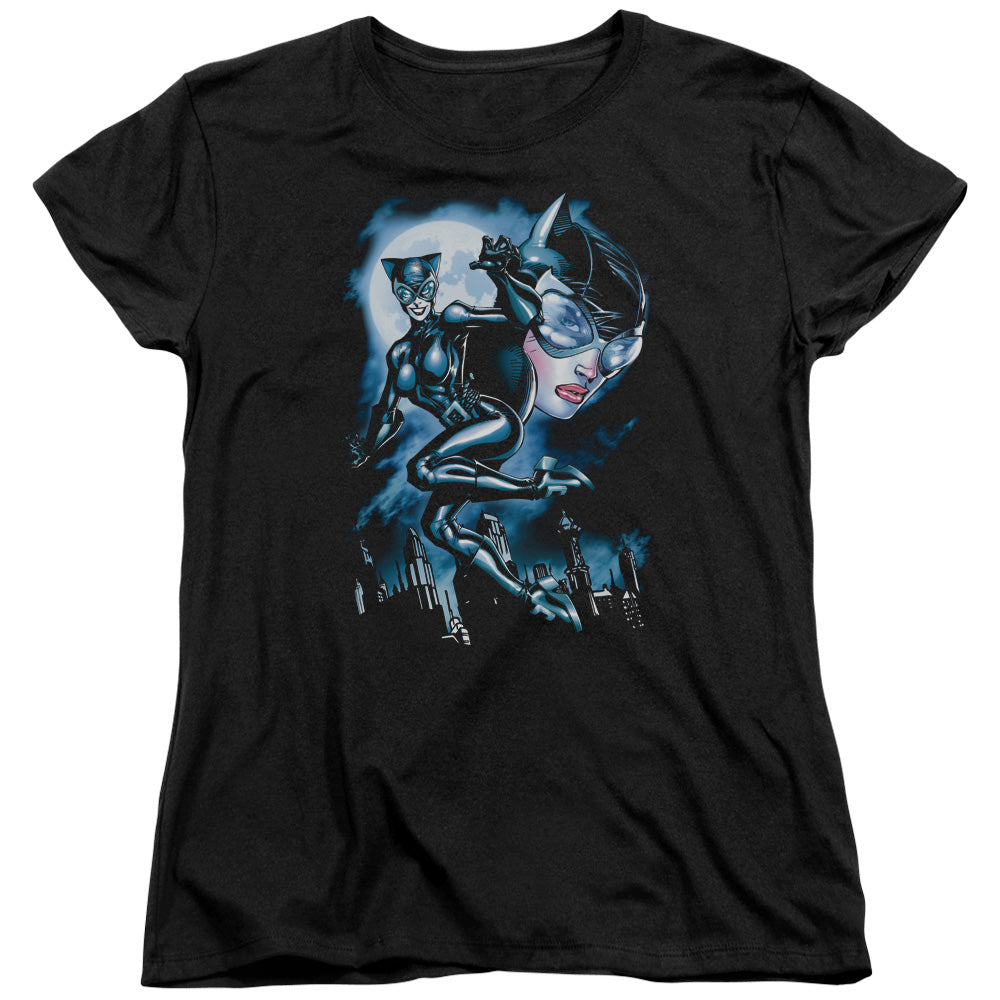 Batman Moonlight Cat Womens T Shirt Black
