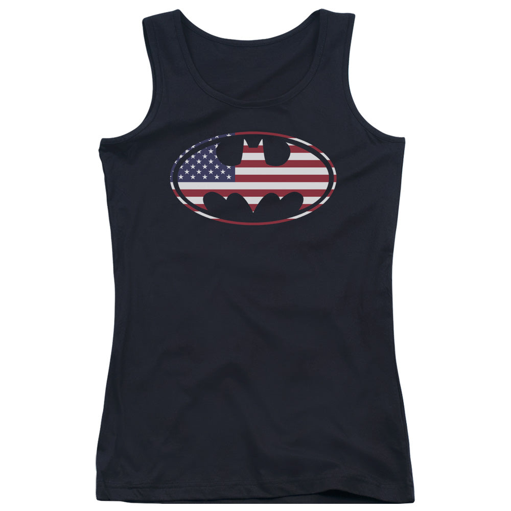 Batman American Flag Oval Womens Tank Top Shirt Black