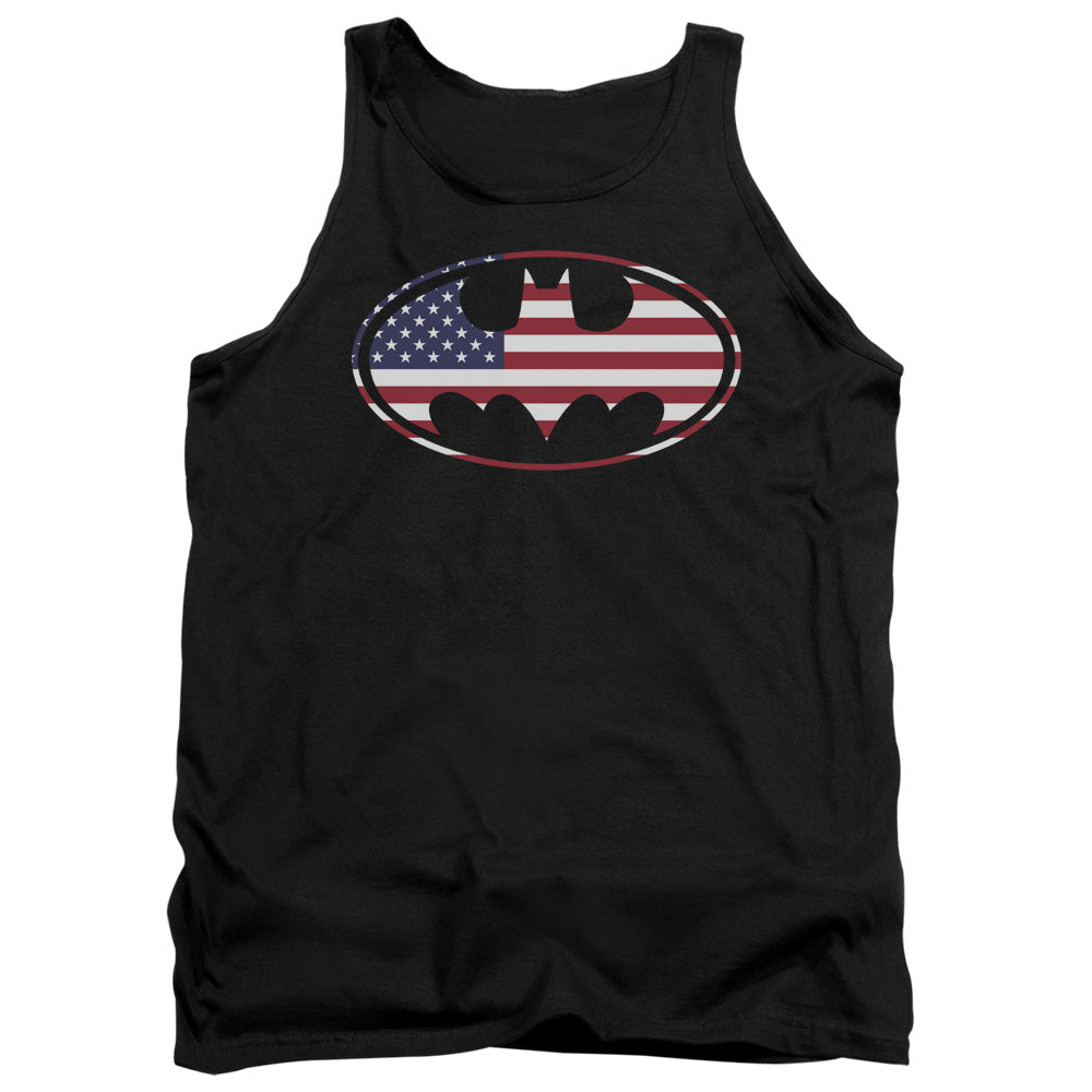 Batman American Flag Oval Mens Tank Top Shirt Black