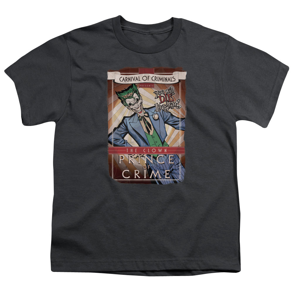 Batman Clown Prince Kids Youth T Shirt Charcoal