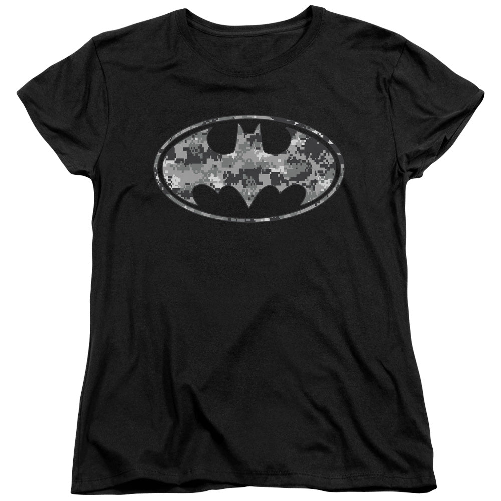 Batman Urban Camo Shield Womens T Shirt Black