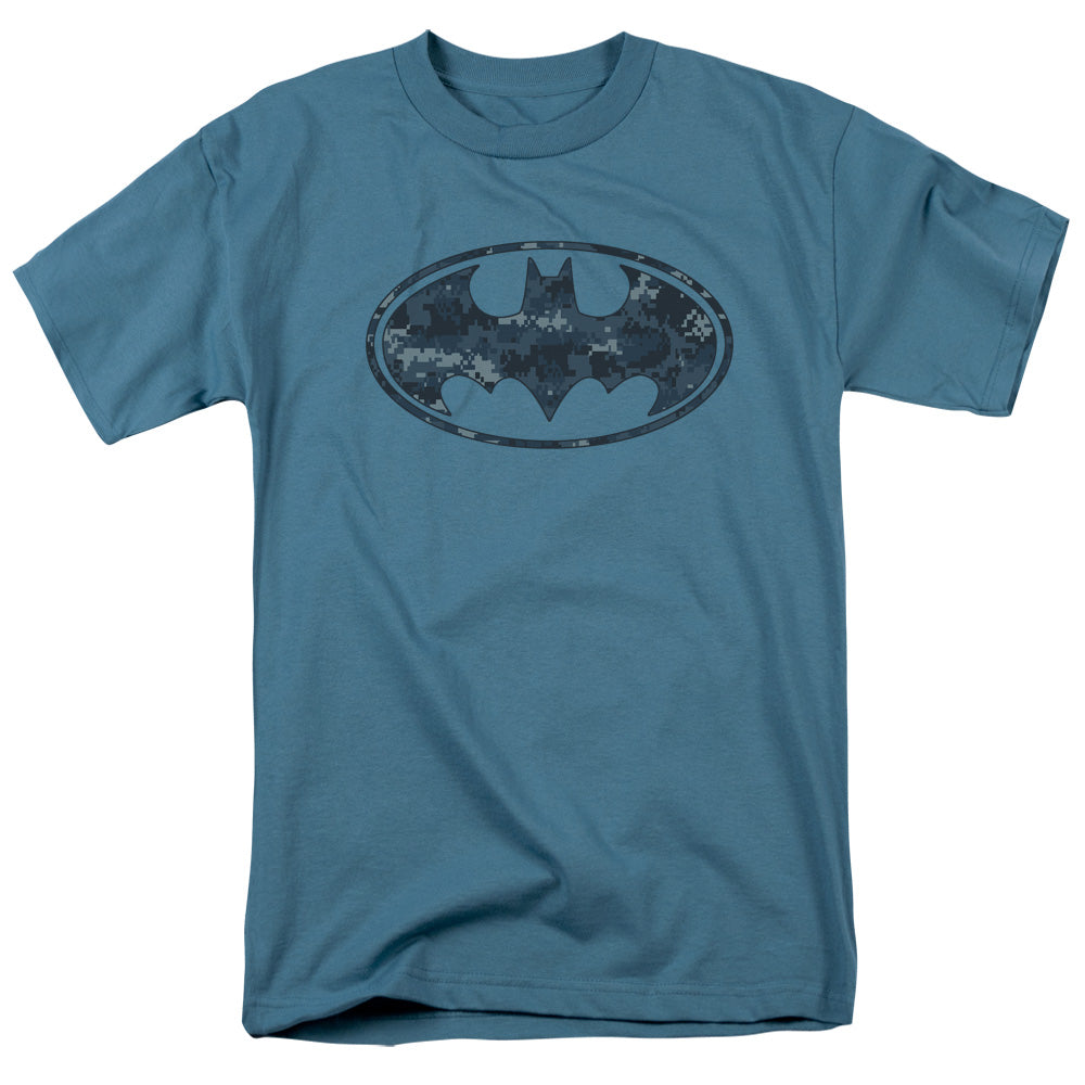 Batman Navy Blue Camo Shield Mens T Shirt Slate