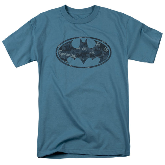Batman Navy Blue Camo Shield Mens T Shirt Slate
