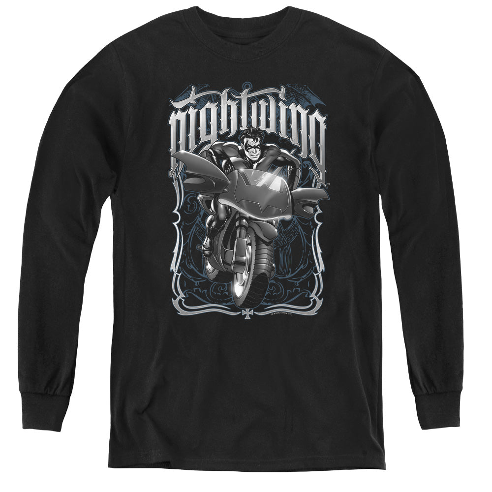 Batman Nightwing Biker Long Sleeve Kids Youth T Shirt Black