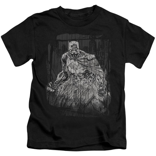 Batman Pencilled Rain Juvenile Kids Youth T Shirt Black