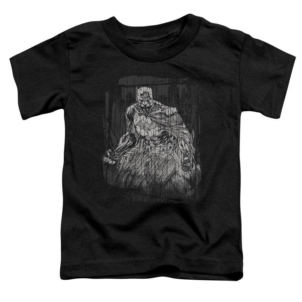 Batman Pencilled Rain Toddler Kids Youth T Shirt Black