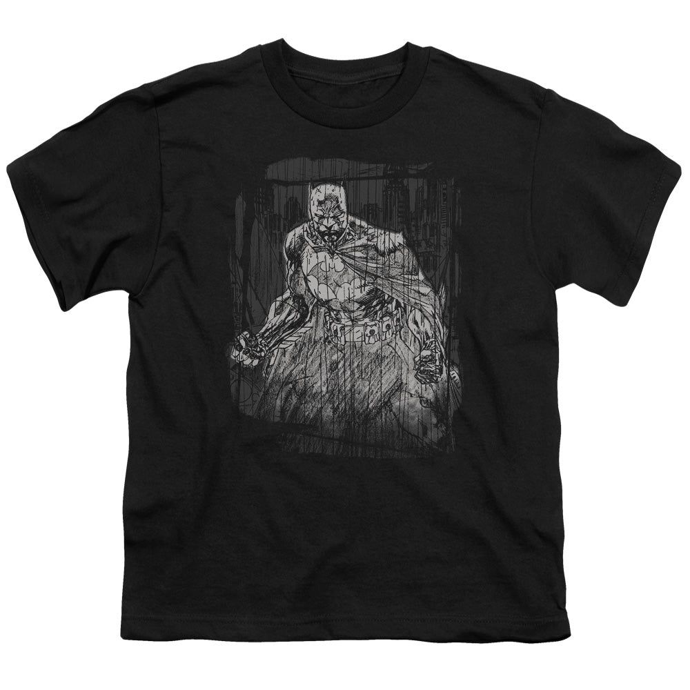 Batman Pencilled Rain Kids Youth T Shirt Black