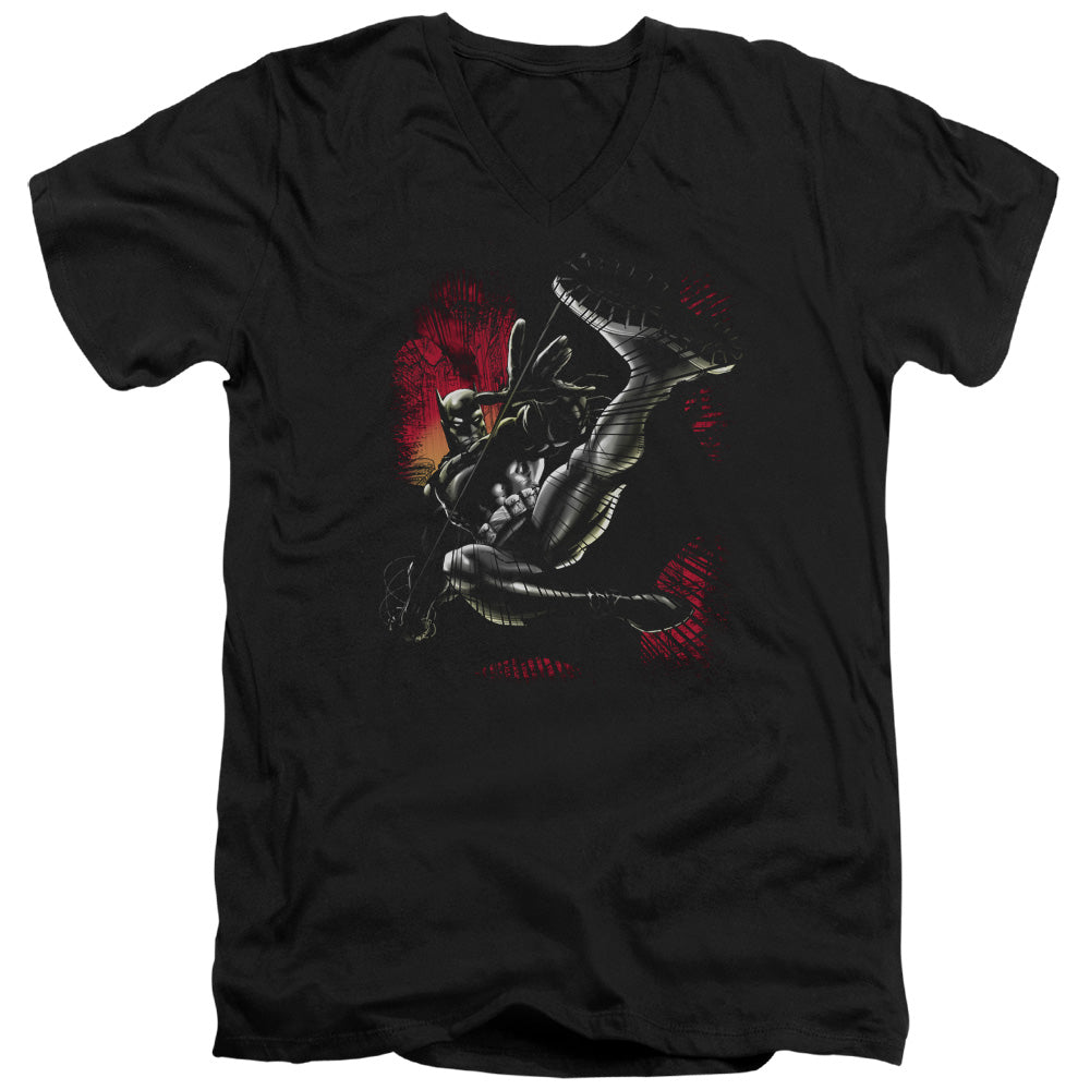 Batman Kick Swing Mens Slim Fit V Neck T Shirt Black