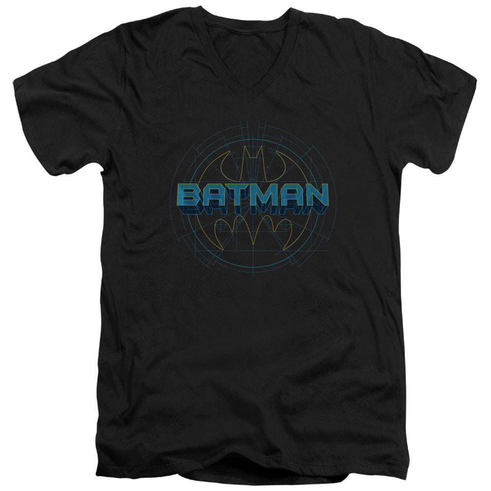 Batman Bat Tech Logo Mens Slim Fit V Neck T Shirt Black