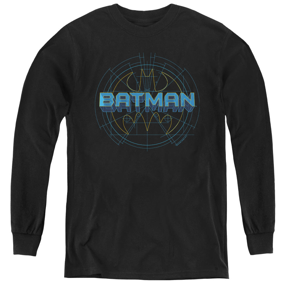 Batman Bat Tech Logo Long Sleeve Kids Youth T Shirt Black