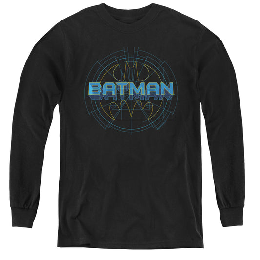 Batman Bat Tech Logo Long Sleeve Kids Youth T Shirt Black